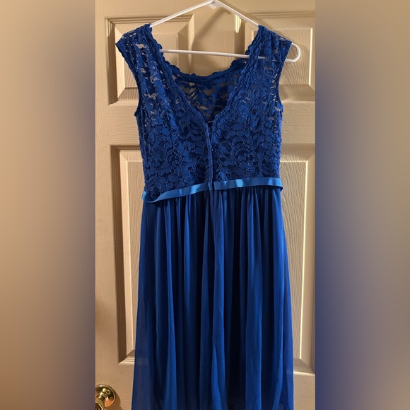 David's Bridal Elegant Blue Gown - Picture 3 of 6